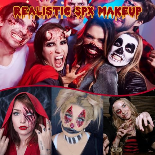 VOLLUCK Halloween Makeup kit - Fake Blood Washable + Liquid Latex + Scar Wax with Spatula Tool + Fake Blood Spray + 2 Stipple Sponge