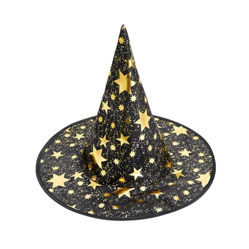 Century Star Witch Hat for Women Halloween Wizard Hat with Gold Star Party Hats for Adults Halloween Costume Accessories Z Black & Blue One Size