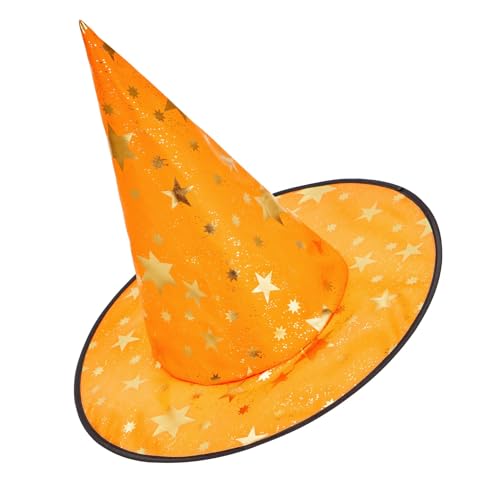 Century Star Kids Witch Hat Star Printing Wizard Hat for Boys Girls Halloween Hat Cosplay Party Decorations Orange One Size