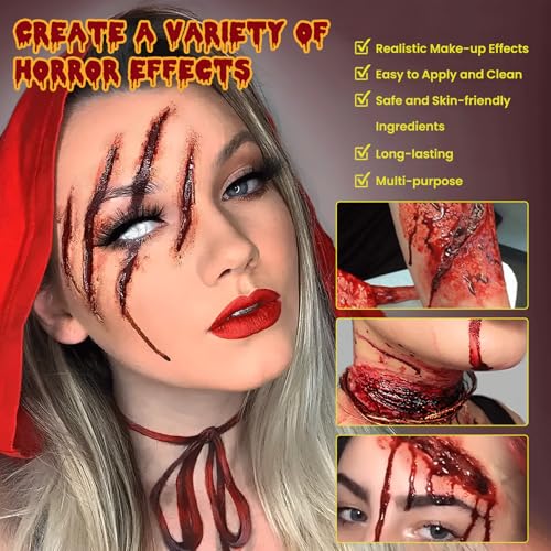 VOLLUCK Halloween Makeup kit - Fake Blood Washable + Liquid Latex + Scar Wax with Spatula Tool + Fake Blood Spray + 2 Stipple Sponge