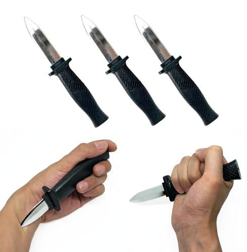 Cooplay 3pcs Retractable Fake Knife Toy Realistic Plastic Prop Dagger Sliver Blade Black Handle Weapon Funny for Halloween Party Cosplay Prank Joke Gadget Gag