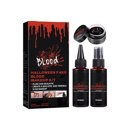 Halloween Fake Blood Makeup Kit, 2024 New Realistic Special Effects SFX Makeup Set with Coagulated Blood Fake Blood Spray Dripping Blood, Washable Body Paint for Zombie Vampire Monster Cosplay (1 set)