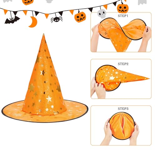 Century Star Kids Witch Hat Star Printing Wizard Hat for Boys Girls Halloween Hat Cosplay Party Decorations Orange One Size