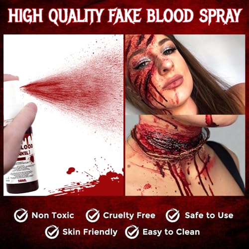 Halloween Make Up Scab Blood Sfx Makeup Kit, Special Effects Makeup Kit, Scar Wax with Double-Ended Spatula, Washable Fake Blood, 2 Stipple Sponge, Scab Coagulated Blood Gel, Realistic (Blood Red)