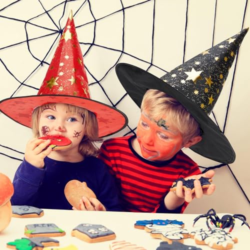 Century Star Kids Witch Hat Star Printing Wizard Hat for Boys Girls Halloween Hat Cosplay Party Decorations Orange One Size