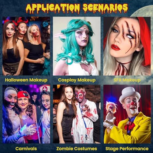 VOLLUCK Halloween Makeup kit - Fake Blood Washable + Liquid Latex + Scar Wax with Spatula Tool + Fake Blood Spray + 2 Stipple Sponge