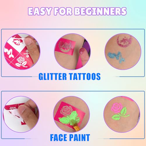 Bowitzki Face Paint Kit,Water Based Non Toxic Face Paint Palette with 24 Colors,16 Glitters, 32 Stencils & 10pcs Brushes, Professional Body Face Paint Makeup For Party,Halloween,Carnival,Festival