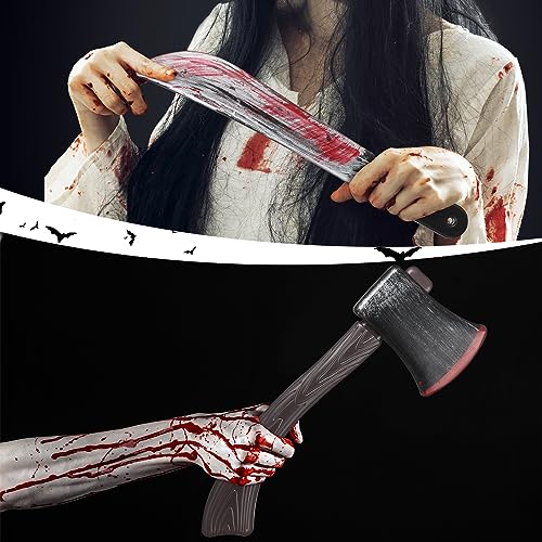 Hiboom 6 Pieces Halloween Knife Fake Knife Halloween Plastic Machete Toy Halloween Sickle Weapon Scream Knife Halloween Realistic Prank Props for Cosplay Halloween Party Costume Accessory