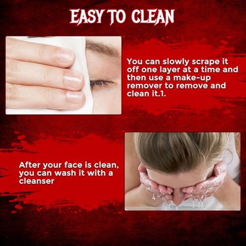 Halloween Make Up Scab Blood Sfx Makeup Kit, Special Effects Makeup Kit, Scar Wax with Double-Ended Spatula, Washable Fake Blood, 2 Stipple Sponge, Scab Coagulated Blood Gel, Realistic (Blood Red)