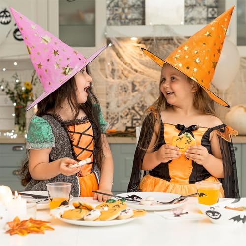 Century Star Kids Witch Hat Star Printing Wizard Hat for Boys Girls Halloween Hat Cosplay Party Decorations Orange One Size