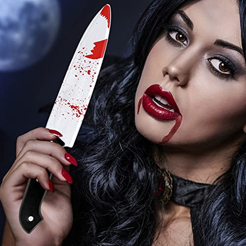 DERAYEE 2PCS Halloween Prop Knife, 12 Inch Plastic Bloody Fake Knife Halloween Classic Horror Prank Props for Scary Halloween Party, Cosplay (Sliver)