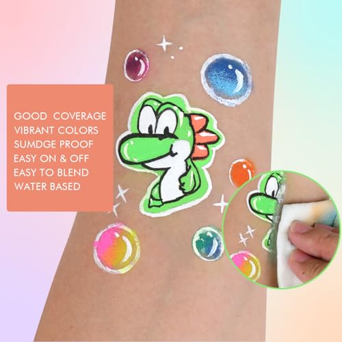 Bowitzki Face Paint Kit,Water Based Non Toxic Face Paint Palette with 24 Colors,16 Glitters, 32 Stencils & 10pcs Brushes, Professional Body Face Paint Makeup For Party,Halloween,Carnival,Festival