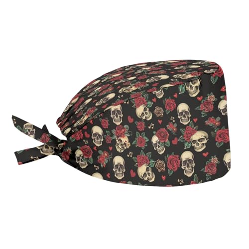 JoyLamoria Halloween Caps Cartoon Printed Adjustable Tie Back Turban Hats Sweatband Caps Hair Cover for Women Men, Floral Skull
