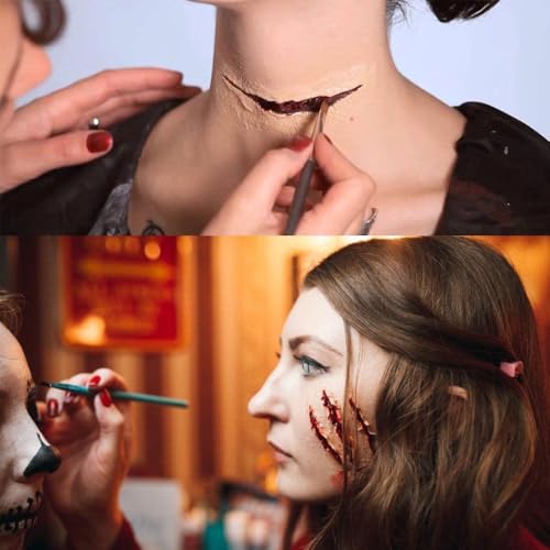 Halloween Make Up Scab Blood Sfx Makeup Kit, Special Effects Makeup Kit, Scar Wax with Double-Ended Spatula, Washable Fake Blood, 2 Stipple Sponge, Scab Coagulated Blood Gel, Realistic (Blood Red)