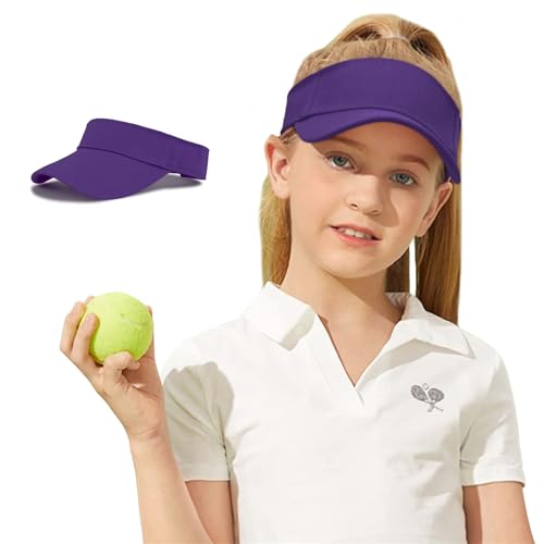 Century Star UPF 50+ Kids Visor Sun Hat Adjustable Girls High Ponytail Tennis Hat Sports Boys Running Golf Visor Cap 1Pc Dark Purple 8-14T