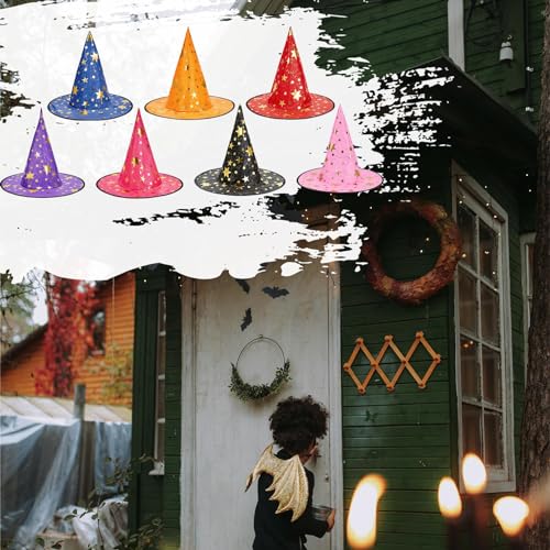 Century Star Kids Witch Hat Star Printing Wizard Hat for Boys Girls Halloween Hat Cosplay Party Decorations Orange One Size