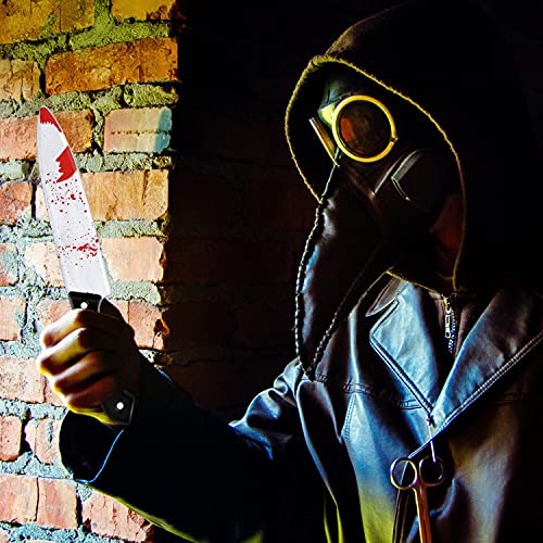 DERAYEE 2PCS Halloween Prop Knife, 12 Inch Plastic Bloody Fake Knife Halloween Classic Horror Prank Props for Scary Halloween Party, Cosplay (Sliver)