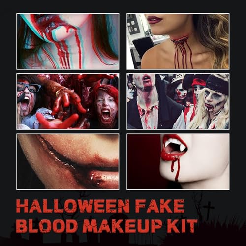 Halloween Fake Blood Makeup Kit, 2024 New Realistic Special Effects SFX Makeup Set with Coagulated Blood Fake Blood Spray Dripping Blood, Washable Body Paint for Zombie Vampire Monster Cosplay (1 set)