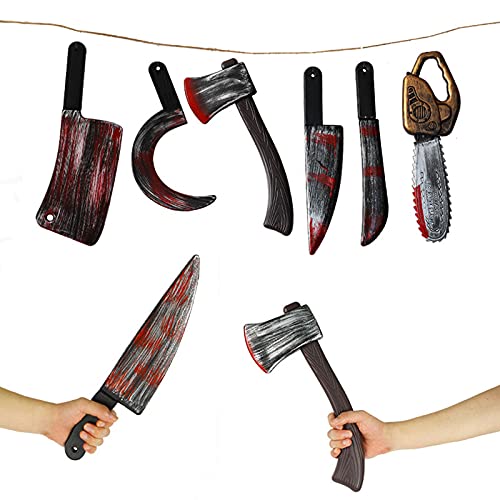 DASDSA Halloween Costumes Fake Knife with Fake Blood,Halloween Purge Weapon Prop and Fake Axe with Fake Blood Headband Add 30PCS Stickers
