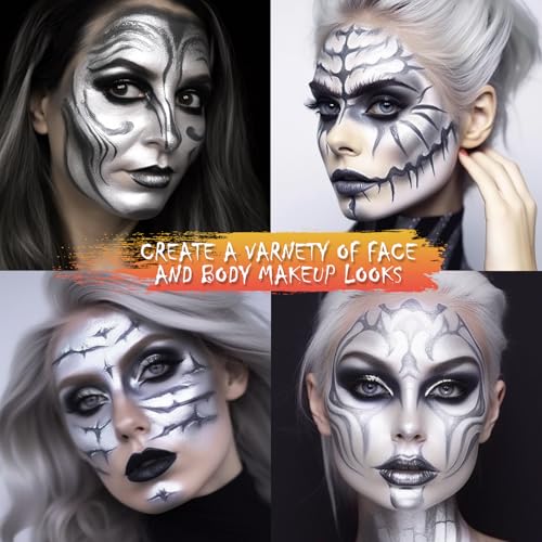 BOBISUKA Sliver Makeup Liquid Face and Body Paint Washable Non Toxic Facepaint Quick Drying Metallic Sliver Foundation Makeup for Cosplay SFX Costume Party Large Capacity(130ml)