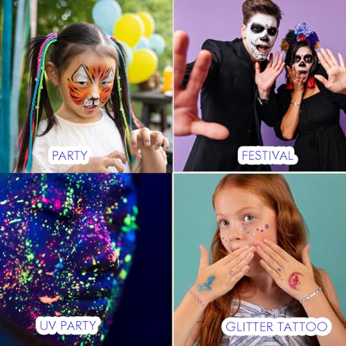 Bowitzki Face Paint Kit,Water Based Non Toxic Face Paint Palette with 24 Colors,16 Glitters, 32 Stencils & 10pcs Brushes, Professional Body Face Paint Makeup For Party,Halloween,Carnival,Festival