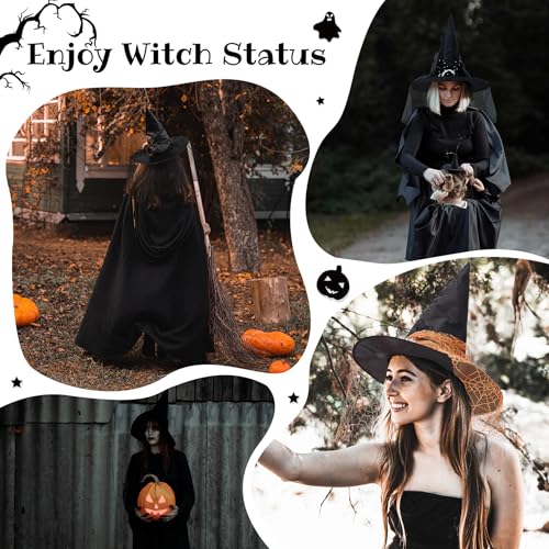 Zando Halloween Accessories Witch Hat Adult Foldable Lace Witch Hats for Women Rose Black Witches Hat with veil Witch Costume for Women Hanging Witch Hats Decoration for Halloween Cosplay Party Medium
