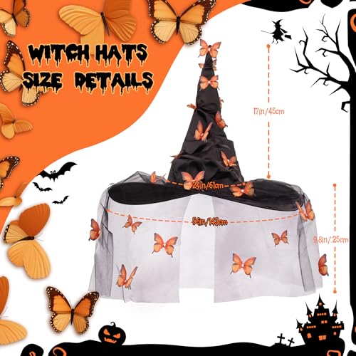 Halloween Witch Hat - Halloween Costumes Outfit for Women, Witches Hats for Women Adult Attached Butterfly and Veils, Cosplay Costume Halloween Party Favors Orange