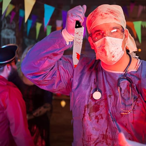 DERAYEE 2PCS Halloween Prop Knife, 12 Inch Plastic Bloody Fake Knife Halloween Classic Horror Prank Props for Scary Halloween Party, Cosplay (Sliver)