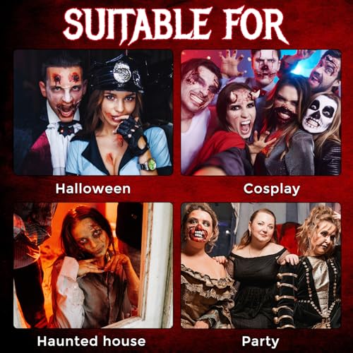 Halloween Make Up Scab Blood Sfx Makeup Kit, Special Effects Makeup Kit, Scar Wax with Double-Ended Spatula, Washable Fake Blood, 2 Stipple Sponge, Scab Coagulated Blood Gel, Realistic (Blood Red)