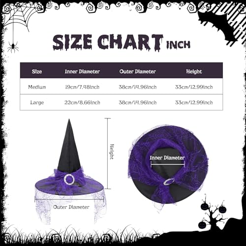 Zando Halloween Accessories Witch Hat Adult Foldable Lace Witch Hats for Women Rose Black Witches Hat with veil Witch Costume for Women Hanging Witch Hats Decoration for Halloween Cosplay Party Medium