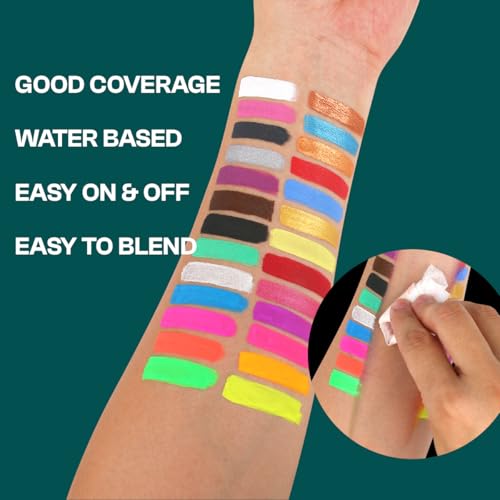 Depvision Professional Face Paint 42 Colors Non Toxic Water Based Face Painting kit Easy To Remove Face Painting For Kids, Safe Professional Halloween Party Makeup Set