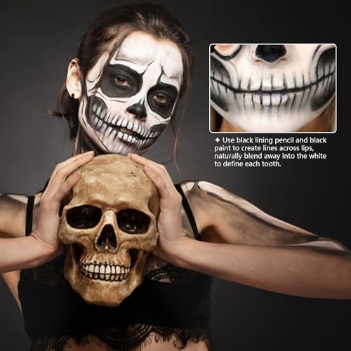 Halloween Skeleton Makeup, Complete Skeleton/Skull Makeup Kit Face Paint SFX Character Set, Professional Skeleton Make Up Kit for Costume Art Cosplay Dress-Up Party for Kids & Adults