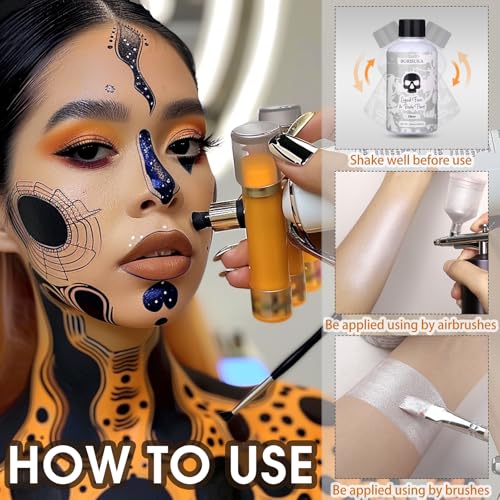 BOBISUKA Sliver Makeup Liquid Face and Body Paint Washable Non Toxic Facepaint Quick Drying Metallic Sliver Foundation Makeup for Cosplay SFX Costume Party Large Capacity(130ml)