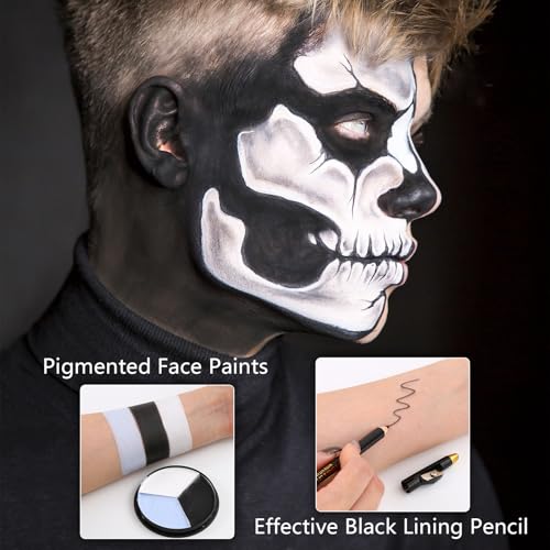 Halloween Skeleton Makeup, Complete Skeleton/Skull Makeup Kit Face Paint SFX Character Set, Professional Skeleton Make Up Kit for Costume Art Cosplay Dress-Up Party for Kids & Adults