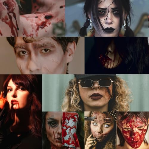 Sfx Makeup Kit Professional, Realistic Special Effects Makeup Kit with 1 Pc Fake Blood, Liquid Latex, Scar Wax, Fake Blood Gel, Spatula Tool and 2 Pcs Stipple Sponges, Washable Halloween Scar Makeup