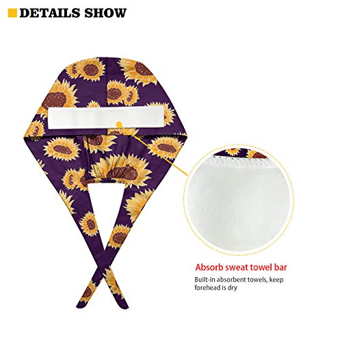 JoyLamoria Halloween Caps Cartoon Printed Adjustable Tie Back Turban Hats Sweatband Caps Hair Cover for Women Men, Floral Skull