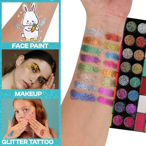 Depvision Professional Face Paint 42 Colors Non Toxic Water Based Face Painting kit Easy To Remove Face Painting For Kids, Safe Professional Halloween Party Makeup Set