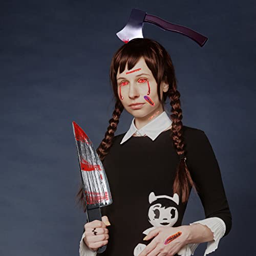 DASDSA Halloween Costumes Fake Knife with Fake Blood,Halloween Purge Weapon Prop and Fake Axe with Fake Blood Headband Add 30PCS Stickers