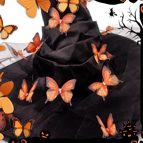 Halloween Witch Hat - Halloween Costumes Outfit for Women, Witches Hats for Women Adult Attached Butterfly and Veils, Cosplay Costume Halloween Party Favors Orange