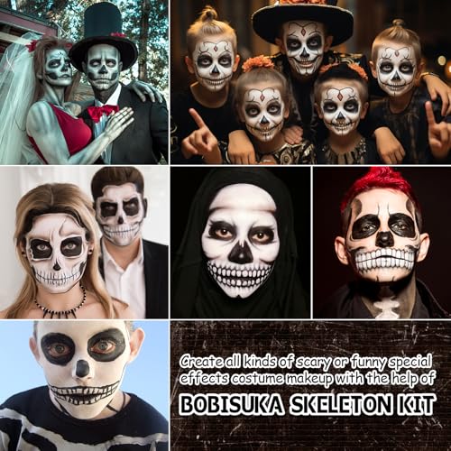 Halloween Skeleton Makeup, Complete Skeleton/Skull Makeup Kit Face Paint SFX Character Set, Professional Skeleton Make Up Kit for Costume Art Cosplay Dress-Up Party for Kids & Adults