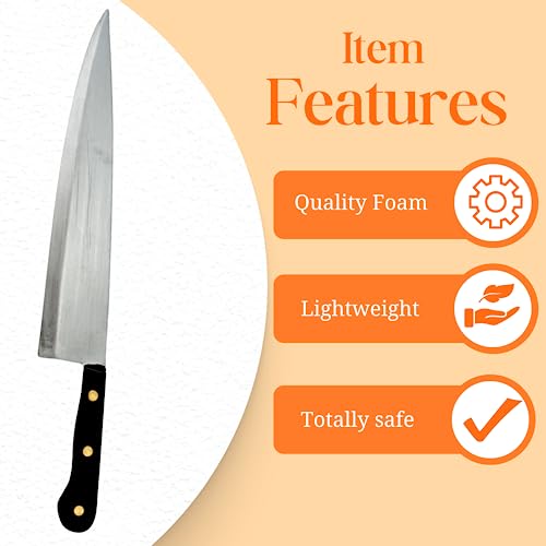 4E's Novelty 17.5" Fake Kitchen Knife Costume Prop, PE Foam Large Size Realistic Looking Halloween Prop Knife Toy for Michael Myers Costume Accessories