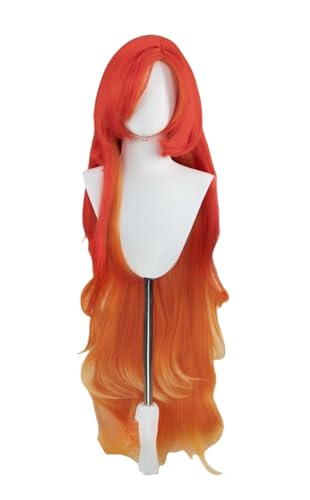 TO KU TOO YUO Game Cosplay Wig Red Mix Orange Hair Wig Long Straight Wig with Bangs Heat Resistant Cosplay Show Wigs for Halloween