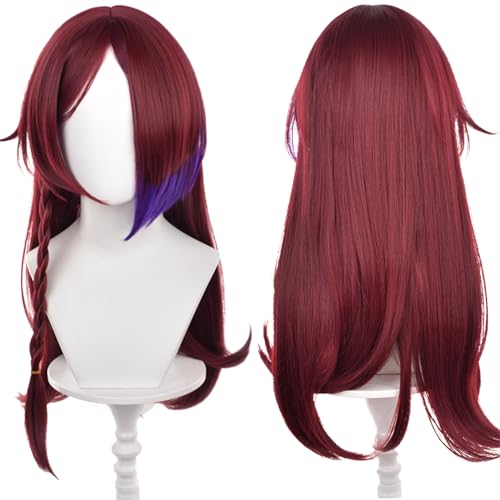 Cosplay Wig Genshin Impact Chasca Wig Anime Costume Long Hair Deep Red Straight Hair with Bangs and for Women Halloween Family Party