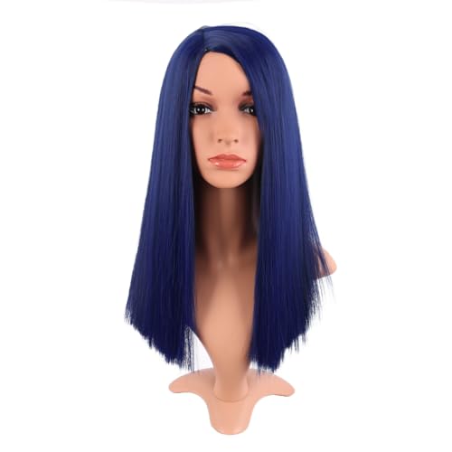 MapofBeauty 16 Inch/40 cm Cosplay Costume Straight Medium Length Synthetic Fiber Party Game Cosplay Wig (Dark Blue)