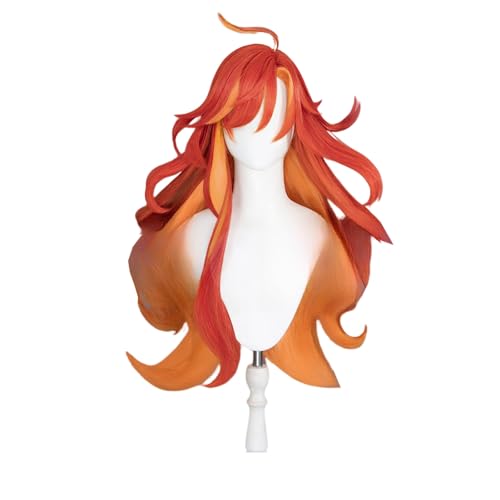 TO KU TOO YUO Game Cosplay Wig Red Mix Orange Hair Wig Long Straight Wig with Bangs Heat Resistant Cosplay Show Wigs for Halloween
