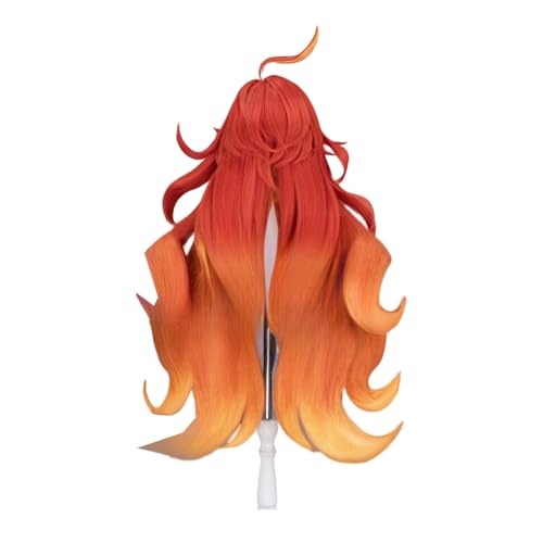 TO KU TOO YUO Game Cosplay Wig Red Mix Orange Hair Wig Long Straight Wig with Bangs Heat Resistant Cosplay Show Wigs for Halloween