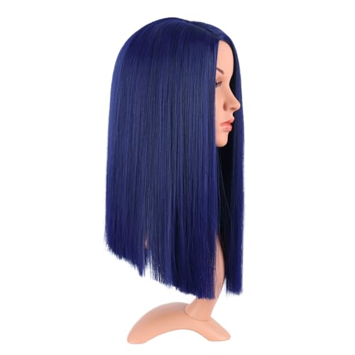 MapofBeauty 16 Inch/40 cm Cosplay Costume Straight Medium Length Synthetic Fiber Party Game Cosplay Wig (Dark Blue)