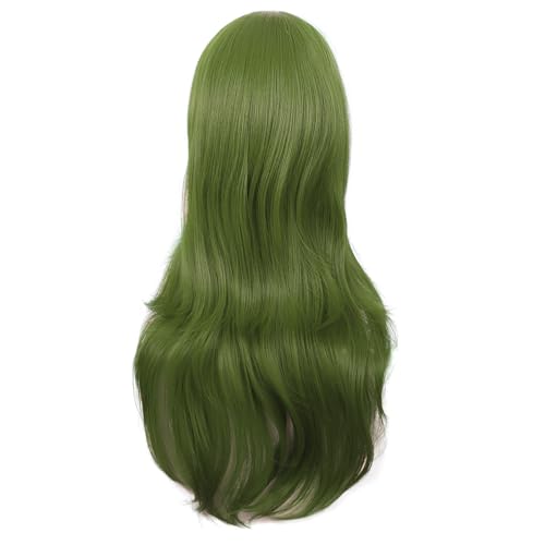 MapofBeauty 28 Inch/70 cm Women Side Bangs Long Curly Hair Cosplay Synthetic Wig (Olive Green)