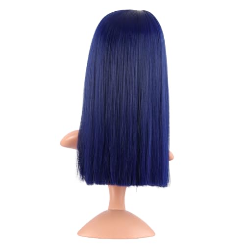 MapofBeauty 16 Inch/40 cm Cosplay Costume Straight Medium Length Synthetic Fiber Party Game Cosplay Wig (Dark Blue)