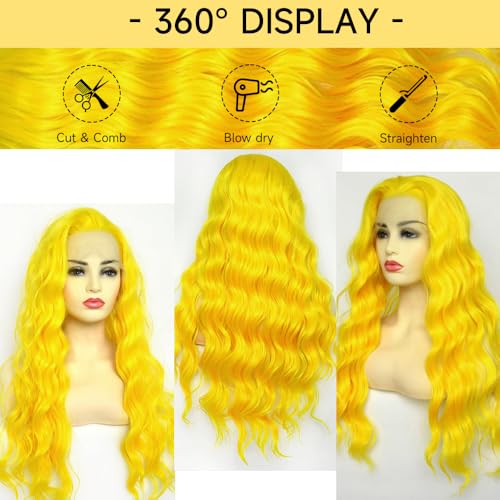 KEGOO Yellow Wig Human Hair 13x4 Yellow Lace Front Wig Human Hair Pre Plucked 180% Density 34 Inch Body Wave Yellow Human Hair Lace Front Wigs Colored Yellow Human Hair Wig for Women